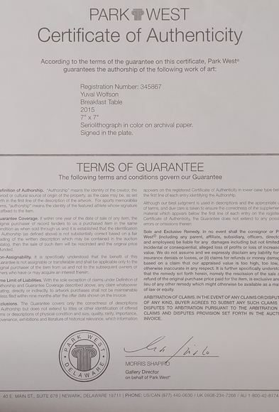 Yuval Wolfson "Breakfast Table" Seriolithograph - Picture 7 of 7